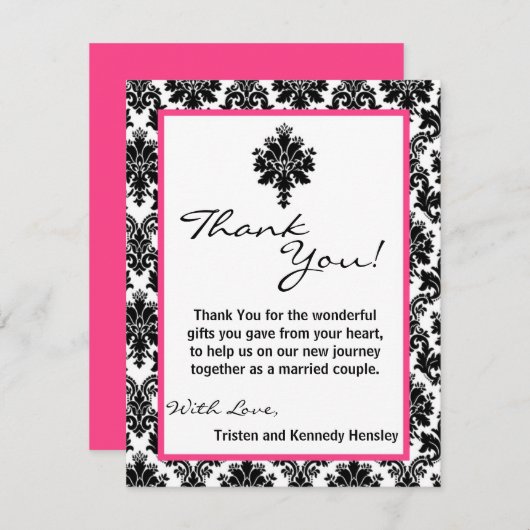 4x5 FLAT - Hartelijk dank voor de zwarte, hot-roze Bedankkaart (Voorkant / Achterkant)