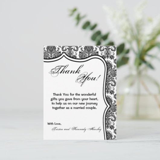 4x5 FLAT - Hartelijk dank voor de zwarte witte Dam Bedankkaart (Staand voorkant)