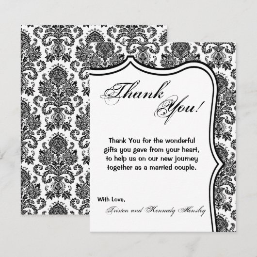 4x5 FLAT - Hartelijk dank voor de zwarte witte Dam Bedankkaart (Voorkant / Achterkant)