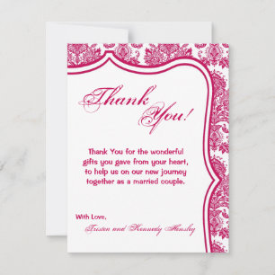 4x5 FLAT - Hartelijk dank voor Fusia White Damask Bedankkaart