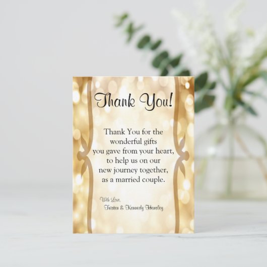 4x5 FLAT Hartelijk dank voor Glitz Gold Sparkles Bedankkaart (Staand voorkant)