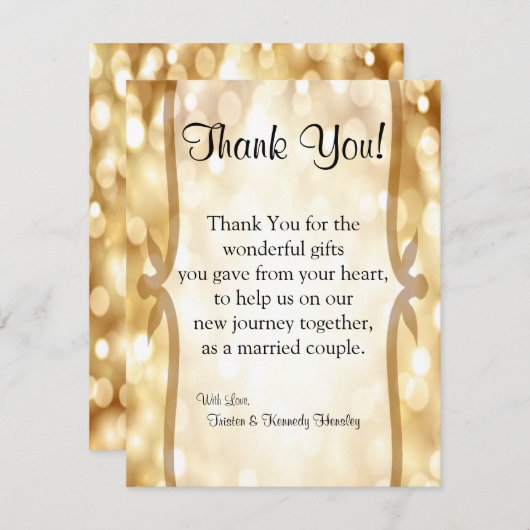 4x5 FLAT Hartelijk dank voor Glitz Gold Sparkles Bedankkaart (Voorkant / Achterkant)