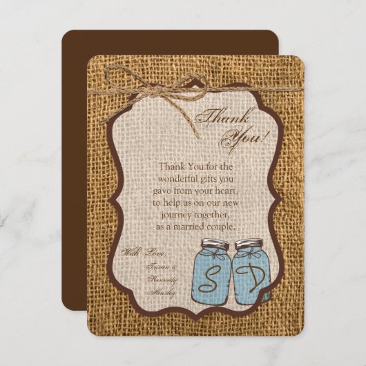 4x5 FLAT - Hartelijk dank voor Mason Jar Burlap La Bedankkaart (Voorkant / Achterkant)