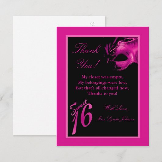 4x5 FLAT - Hartelijk dank voor uw kaart - 16 roze  (Voorkant / Achterkant)