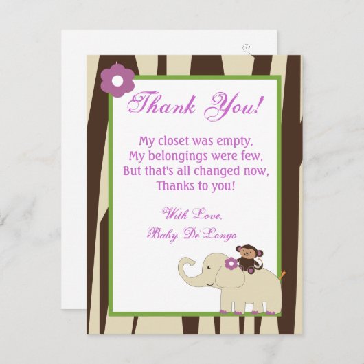 4x5 FLAT Hartelijk dank voor uw kaart Paars Jacana (Voorkant / Achterkant)