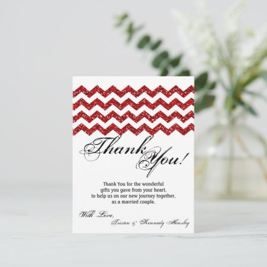 4x5 FLAT - Hartelijk dank voor uw kaart Red Glitte (Staand voorkant)