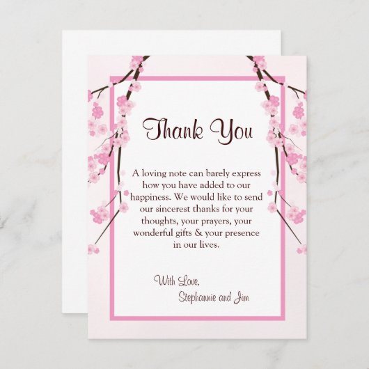 4x5 FLAT Hartelijk dank voor uw kaart Roze Cherry  (Voorkant / Achterkant)