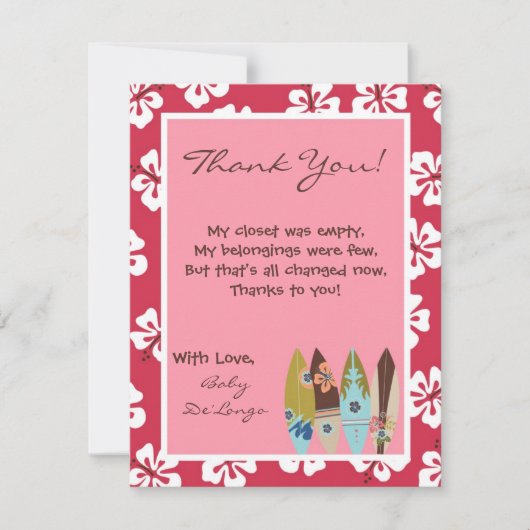 4x5 FLAT Hartelijk dank voor uw kaart Roze Hawaiia (Voorkant)