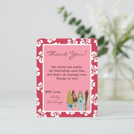 4x5 FLAT Hartelijk dank voor uw kaart Roze Hawaiia (Staand voorkant)