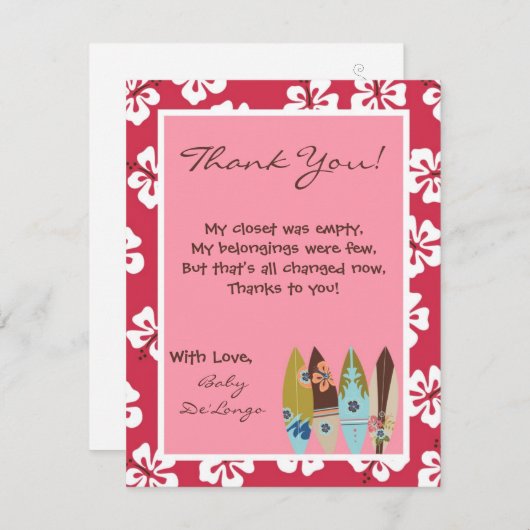 4x5 FLAT Hartelijk dank voor uw kaart Roze Hawaiia (Voorkant / Achterkant)