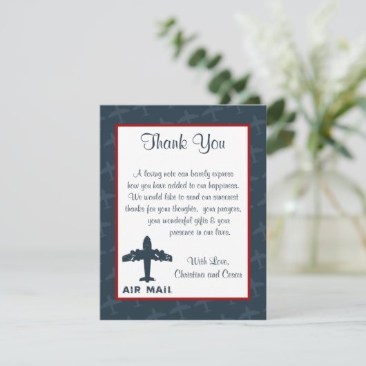 4x5 FLAT - Hartelijk dank voor uw kaartenvliegtuig Bedankkaart (Staand voorkant)