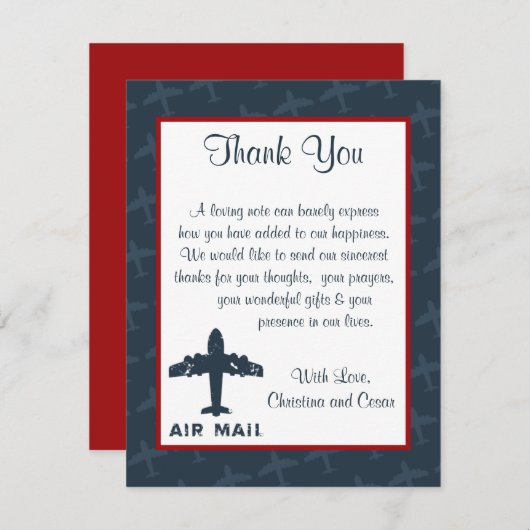 4x5 FLAT - Hartelijk dank voor uw kaartenvliegtuig Bedankkaart (Voorkant / Achterkant)