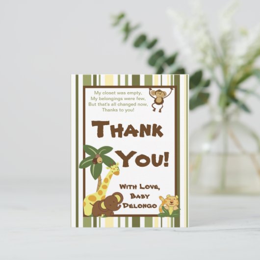 4x5 FLAT - Hartelijk dank voor uw Oerwoud baby's Bedankkaart (Staand voorkant)