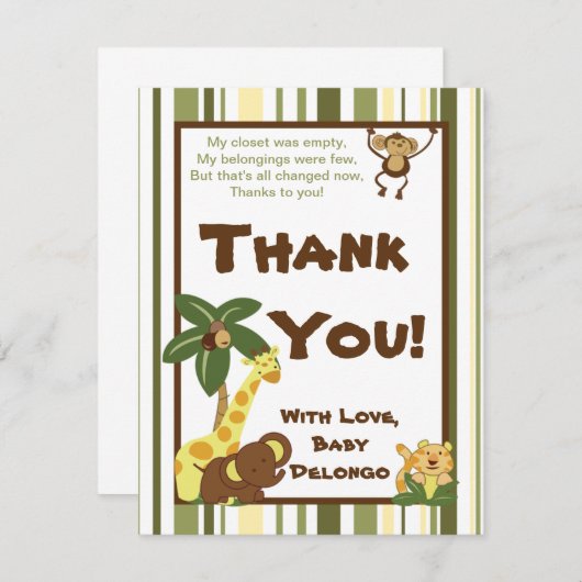 4x5 FLAT - Hartelijk dank voor uw Oerwoud baby's Bedankkaart (Voorkant / Achterkant)