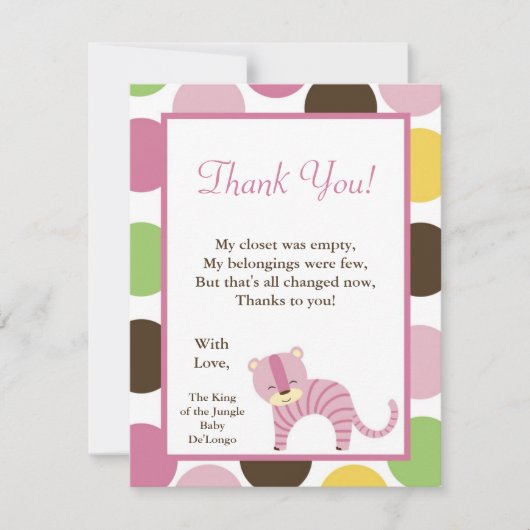 4x5 FLAT Hartelijk dank voor uw Oerwoud Queen Tige Bedankkaart (Voorkant)