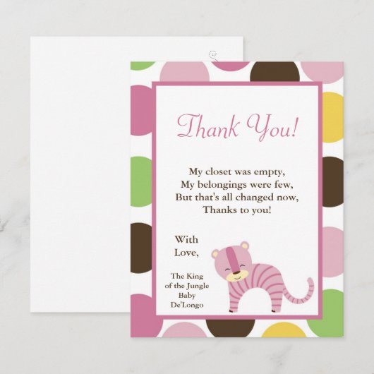 4x5 FLAT Hartelijk dank voor uw Oerwoud Queen Tige Bedankkaart (Voorkant / Achterkant)