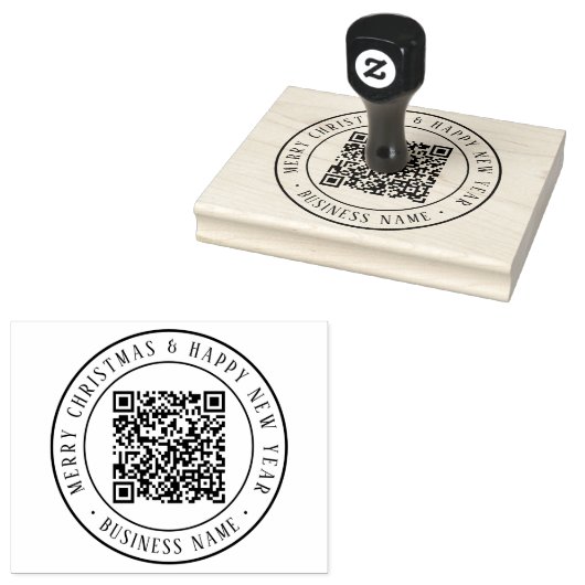 4X5 Merry Christmas & Happy New Year QR Code Rubberstempel (Gestempeld)