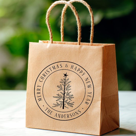 4X5 Merry Christmas & Happy New Year Round Rubberstempel