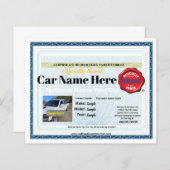 4x5 Nationale Naam Uw Auto officieel certificaat (Voorkant / Achterkant)