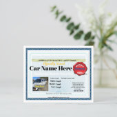 4x5 Nationale Naam Uw Auto officieel certificaat (Staand voorkant)