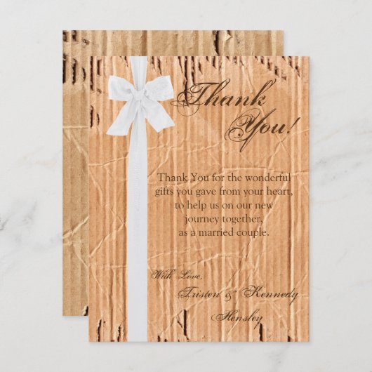 4x5 PLAT Dank u Kartonnen Flap Wit Ribbo Bedankkaart (Voorkant / Achterkant)