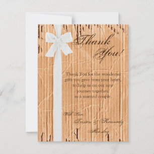 4x5 PLAT Dank u Kartonnen Flap Wit Ribbo Bedankkaart