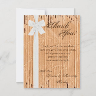 4x5 PLAT Dank u Kartonnen Flap Wit Ribbo Bedankkaart