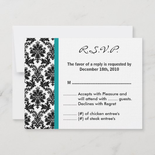 4x5 R.S.V.P. Antwoordkaart - Black Damask Blauwgro RSVP Kaartje (Voorkant)