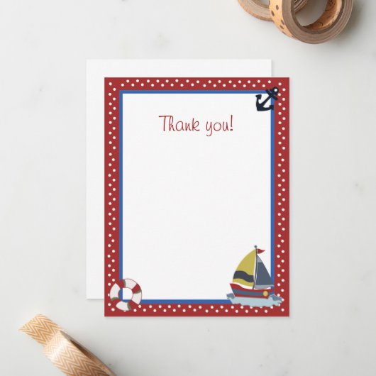4x5 Roodmatte zeilboot met zeilboot Rat Hartelijk Notitiekaartje (Voorkant / Achterkant in situ)