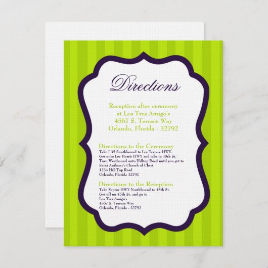 4x5 Routebeschrijving Kaart Lime Green & Paarse St (Voorkant / Achterkant)