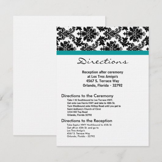 4x5 Routebeschrijving Kaart Zwart Damask Blauwgroe (Voorkant / Achterkant)