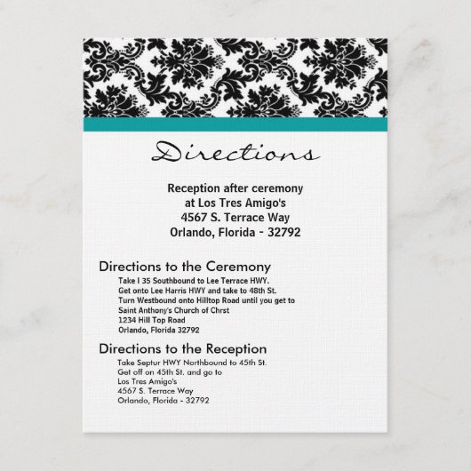 4x5 Routebeschrijving Kaart Zwart Damask Blauwgroe (Voorkant)