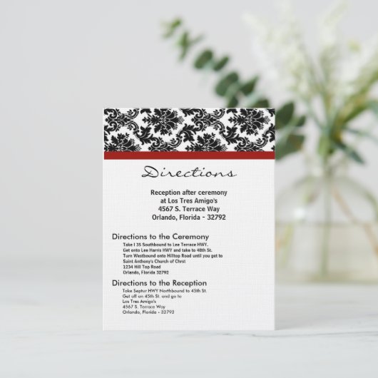 4x5 Routebeschrijving Kaart Zwart Damask Rood Rece (Staand voorkant)