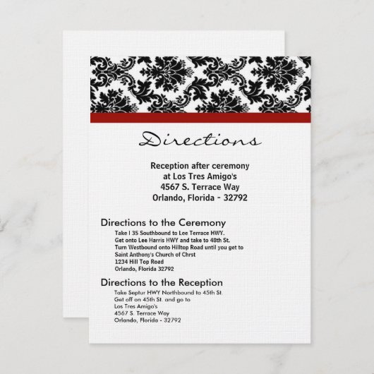 4x5 Routebeschrijving Kaart Zwart Damask Rood Rece (Voorkant / Achterkant)