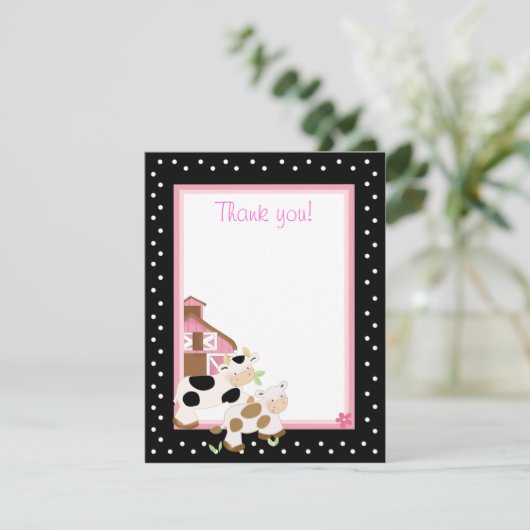4x5 Roze Boerderij Baby Moo Koe Matte Flat Dank u Bedankkaart (Staand voorkant)