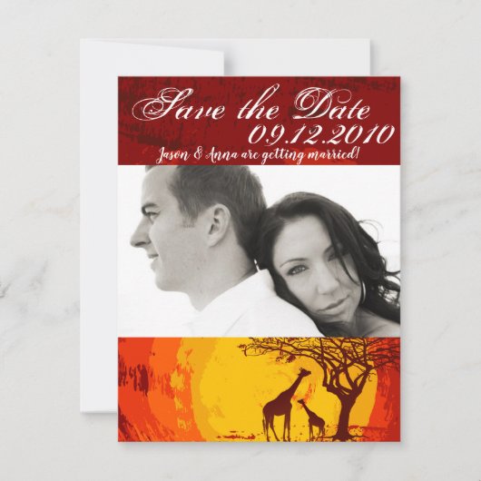 4x5 Save the Date Kaart African Safari Giraffe Sun (Voorkant)