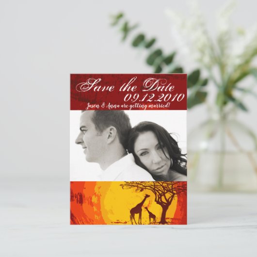 4x5 Save the Date Kaart African Safari Giraffe Sun (Staand voorkant)