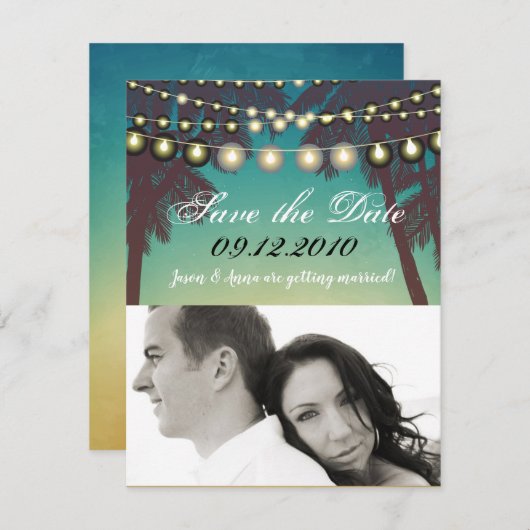 4x5 Save the Date Kaart Beach Sunset Palm Trees St (Voorkant / Achterkant)