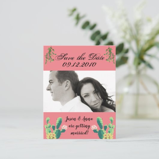 4x5 Save the Date Kaart Bohemian Cactus Succulente (Staand voorkant)