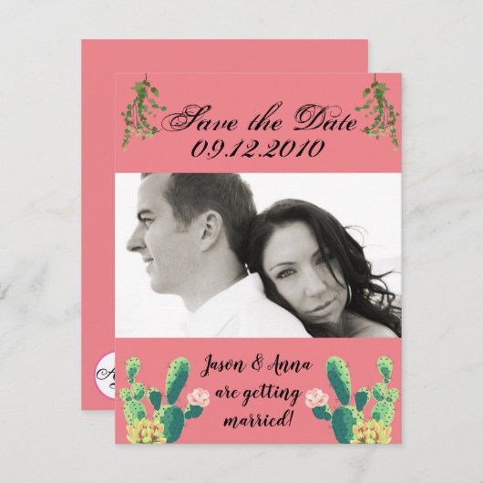 4x5 Save the Date Kaart Bohemian Cactus Succulente (Voorkant / Achterkant)