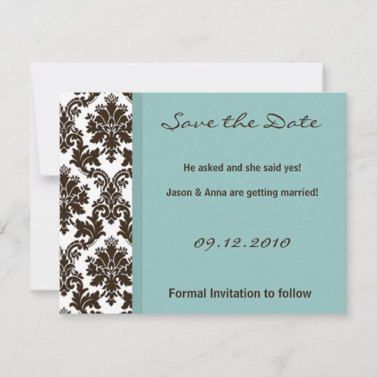 4x5 Save the Date Kaart - Bruin Damask Kant (Voorkant)