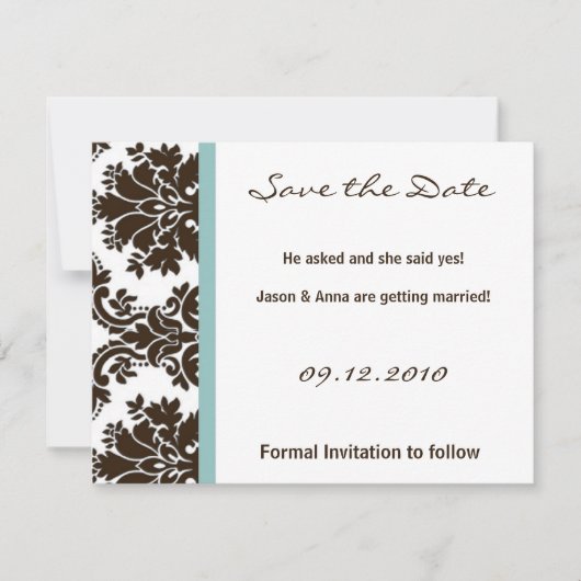 4x5 Save the Date Kaart - Bruin Damask Kant (Voorkant)