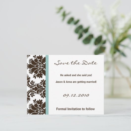 4x5 Save the Date Kaart - Bruin Damask Kant (Staand voorkant)