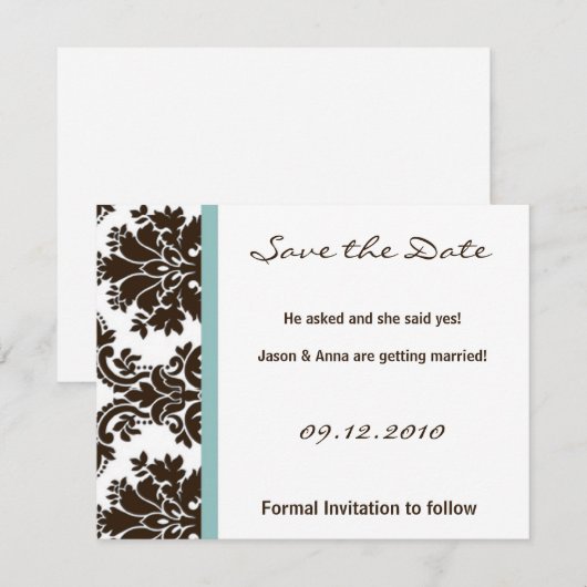 4x5 Save the Date Kaart - Bruin Damask Kant (Voorkant / Achterkant)