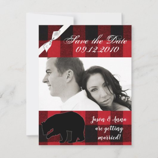 4x5 Save the Date Kaart Red Buffalo Plaid Beer Bla (Voorkant)