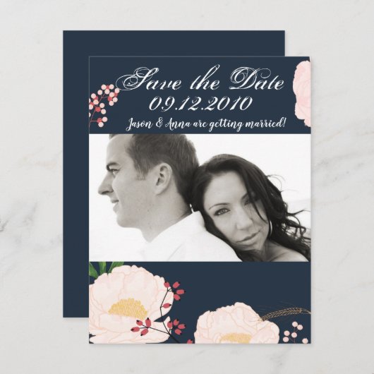 4x5 Save the Date Kaart Witte Bloembloemen op Dar (Voorkant / Achterkant)