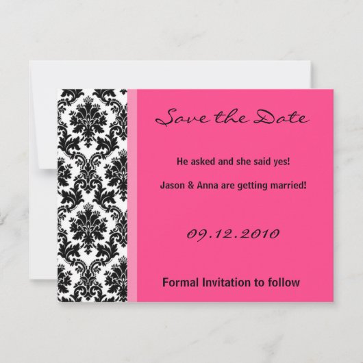 4x5 Save the Date Kaart - Zwart Damask & Hot Pink (Voorkant)