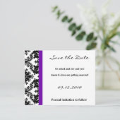 4x5 Save the Date Kaart - Zwart Damask & Paarse (Staand voorkant)