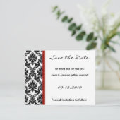 4x5 Save the Date Kaart - Zwart Damask & Rode Crim (Staand voorkant)