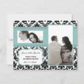 4x5 Save the Date Kaart Zwart Damast Blauw (Voorkant)